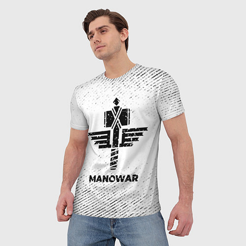 Мужская футболка Manowar с потертостями на светлом фоне / 3D-принт – фото 3