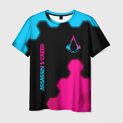 Футболка мужская Assassins Creed - neon gradient: надпись, символ, цвет: 3D-принт