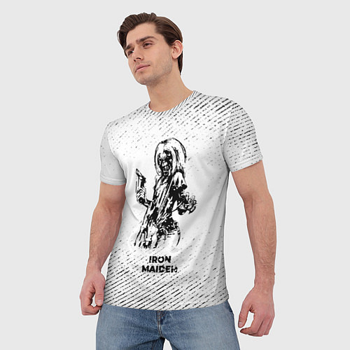 Мужская футболка Iron Maiden с потертостями на светлом фоне / 3D-принт – фото 3