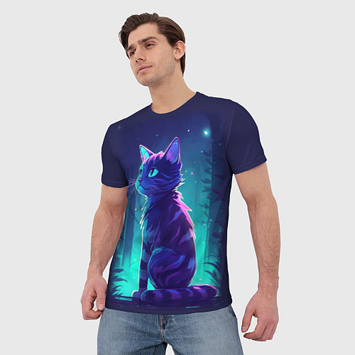 Мужская футболка Неоновый котенок / 3D-принт – фото 3