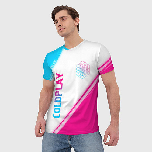 Мужская футболка Coldplay neon gradient style: надпись, символ / 3D-принт – фото 3