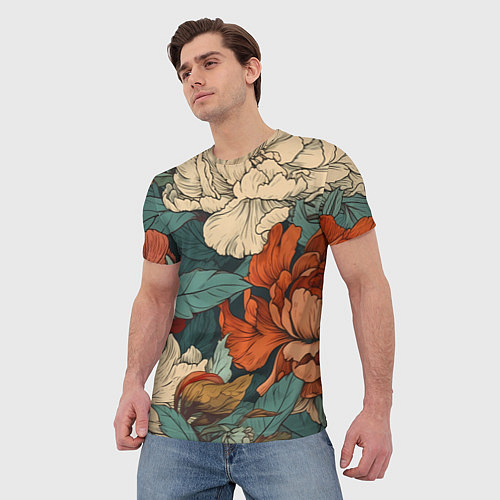 Мужская футболка Цветущие пионы / 3D-принт – фото 3