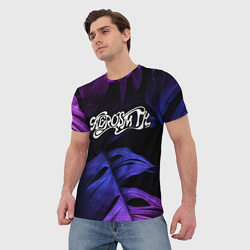 Мужская футболка Aerosmith neon monstera / 3D-принт – фото 3