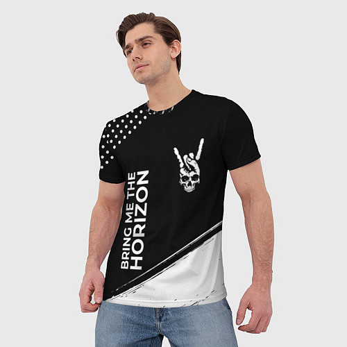 Мужская футболка Bring Me the Horizon и рок символ на темном фоне / 3D-принт – фото 3