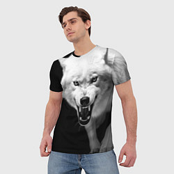 Футболка мужская Агрессивный белый волк, цвет: 3D-принт — фото 2