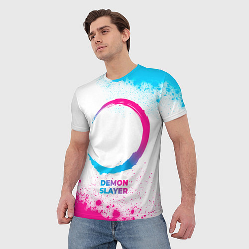 Мужская футболка Demon Slayer neon gradient style / 3D-принт – фото 3