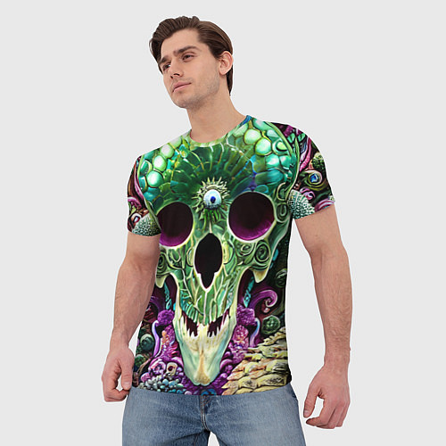 Мужская футболка Череп аквамарин / 3D-принт – фото 3