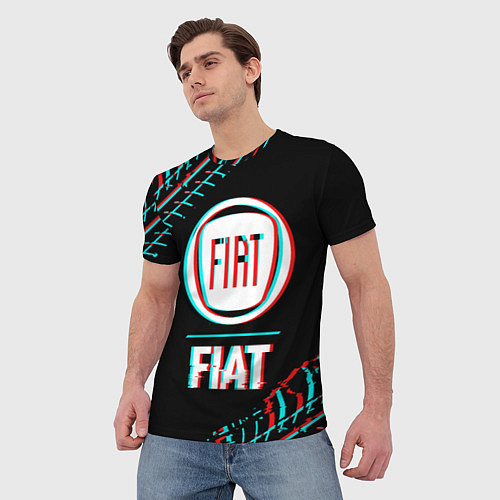 Мужская футболка Значок Fiat в стиле glitch на темном фоне / 3D-принт – фото 3