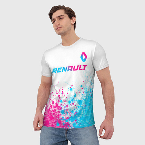 Мужская футболка Renault neon gradient style: символ сверху / 3D-принт – фото 3