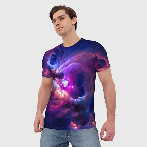 Мужская футболка Небула в космосе в фиолетовых тонах - нейронная се / 3D-принт – фото 3