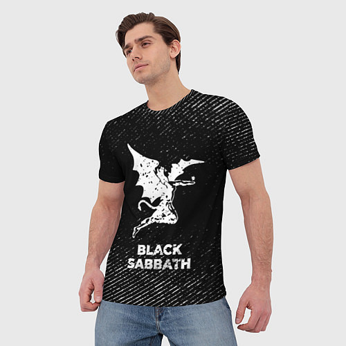 Мужская футболка Black Sabbath с потертостями на темном фоне / 3D-принт – фото 3