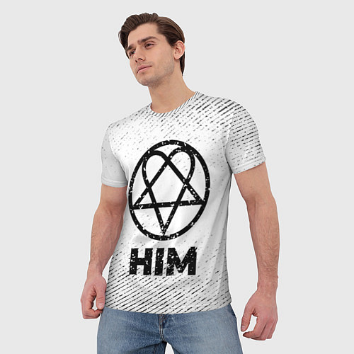 Мужская футболка HIM с потертостями на светлом фоне / 3D-принт – фото 3