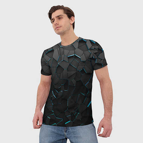 Мужская футболка Плиты с синей неоновой подсветкой / 3D-принт – фото 3