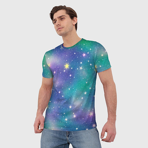 Мужская футболка Космическое сияние волшебное / 3D-принт – фото 3