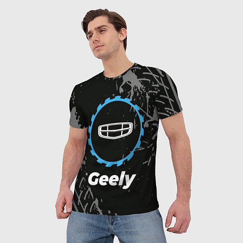 Мужская футболка Geely в стиле Top Gear со следами шин на фоне / 3D-принт – фото 3