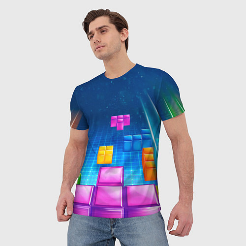 Мужская футболка Падающие сверху блоки тетриса / 3D-принт – фото 3