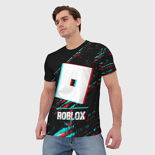 Мужская футболка Roblox в стиле glitch и баги графики на темном фон / 3D-принт – фото 3