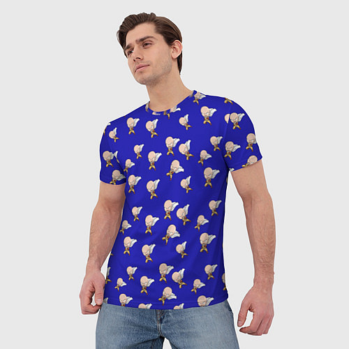 Мужская футболка Ванпанчмен паттерн синий фон / 3D-принт – фото 3