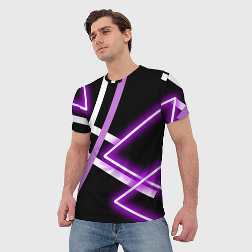 Мужская футболка Фиолетовые полоски с неоном / 3D-принт – фото 3