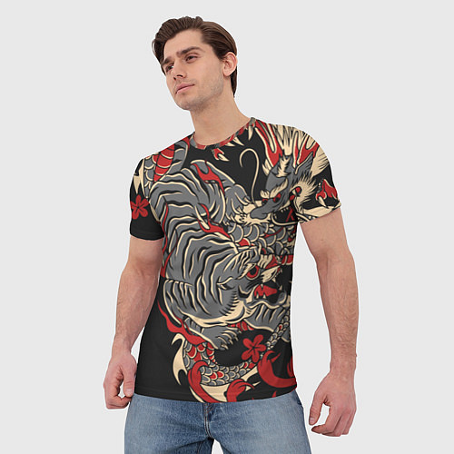 Мужская футболка Борьба тигра с драконом / 3D-принт – фото 3