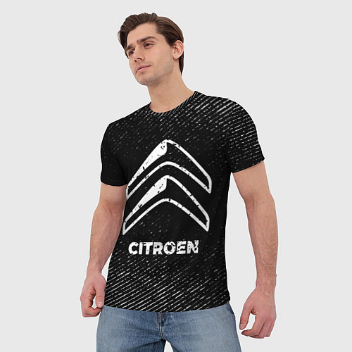 Мужская футболка Citroen с потертостями на темном фоне / 3D-принт – фото 3