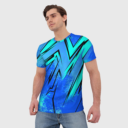 Мужская футболка Sport uniform - синие брызки / 3D-принт – фото 3