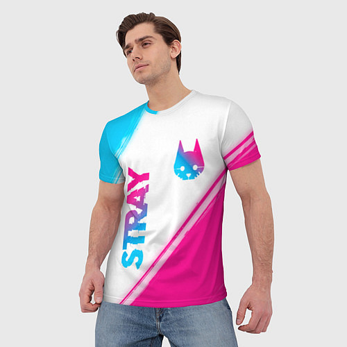Мужская футболка Stray neon gradient style: надпись, символ / 3D-принт – фото 3