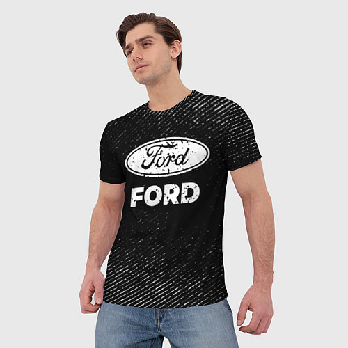 Мужская футболка Ford с потертостями на темном фоне / 3D-принт – фото 3