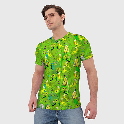 Мужская футболка Зеленые волнистые попугайчики / 3D-принт – фото 3