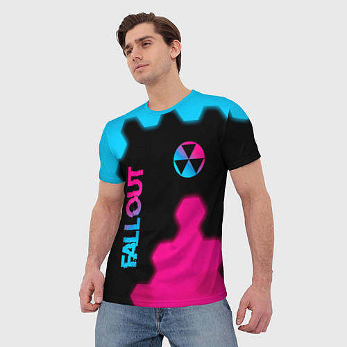 Мужская футболка Fallout - neon gradient: надпись, символ / 3D-принт – фото 3