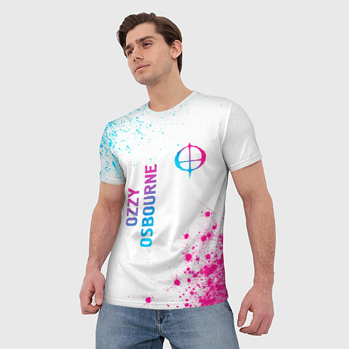 Мужская футболка Ozzy Osbourne neon gradient style: надпись, символ / 3D-принт – фото 3