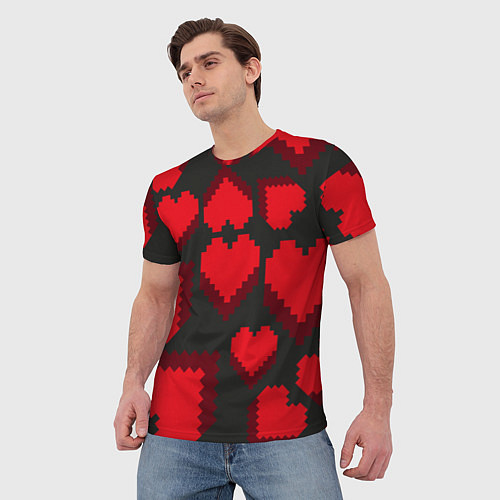 Мужская футболка Pixel hearts / 3D-принт – фото 3