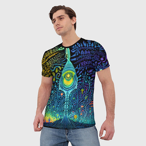 Мужская футболка Психоделика разноцветная - нейронная сеть / 3D-принт – фото 3