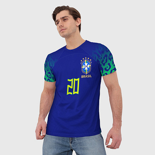 Мужская футболка Винисиус Жуниор ЧМ 2022 сборная Бразилии гостевая / 3D-принт – фото 3