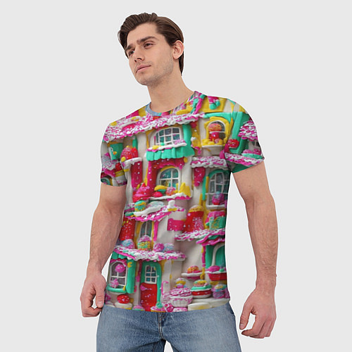 Мужская футболка Домики из сладостей / 3D-принт – фото 3