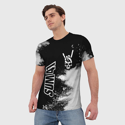 Мужская футболка Sum41 и рок символ на темном фоне / 3D-принт – фото 3