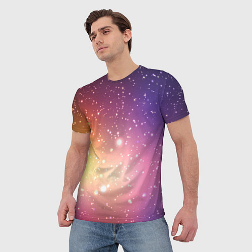 Мужская футболка Желто фиолетовое свечение и звезды / 3D-принт – фото 3