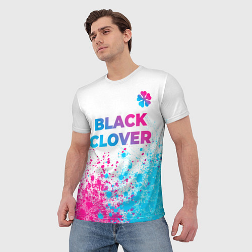 Мужская футболка Black Clover neon gradient style: символ сверху / 3D-принт – фото 3