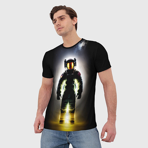 Мужская футболка Неоновый космонавт - нейросеть / 3D-принт – фото 3