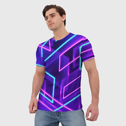 Мужская футболка Светящиеся разноцветные полосы / 3D-принт – фото 3