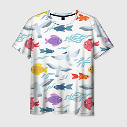Футболка мужская Рыбы и чайки, цвет: 3D-принт