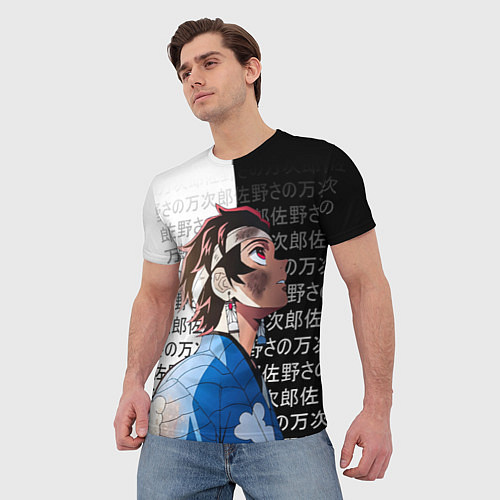 Мужская футболка Танджиро Комадо - иероглифы - клинок / 3D-принт – фото 3