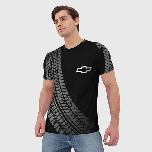 Мужская футболка Chevrolet tire tracks / 3D-принт – фото 3