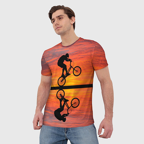 Мужская футболка Велосипедист в отражении / 3D-принт – фото 3
