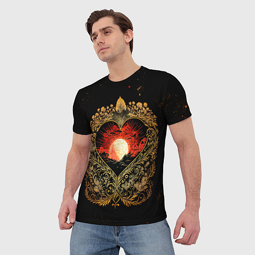 Мужская футболка Закат в сердце - нейросеть / 3D-принт – фото 3