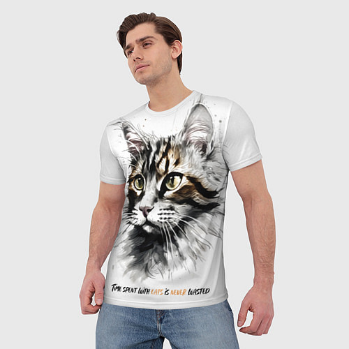 Мужская футболка Время с кошкой никогда не потрачено зря / 3D-принт – фото 3