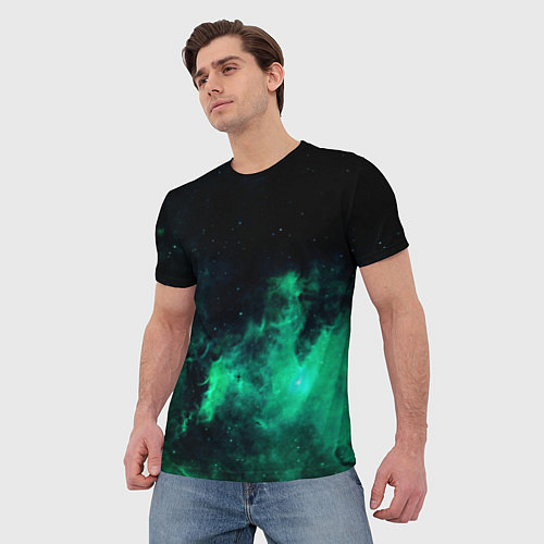 Мужская футболка Зелёная галактика Midjourney / 3D-принт – фото 3