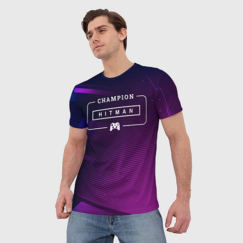 Мужская футболка Hitman gaming champion: рамка с лого и джойстиком / 3D-принт – фото 3