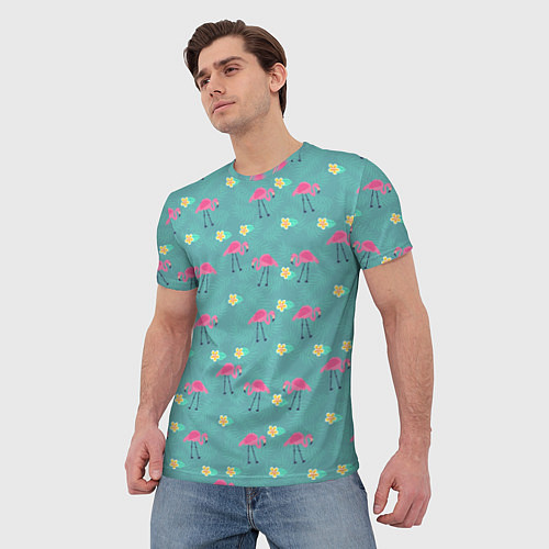 Мужская футболка Летний паттерн с фламинго / 3D-принт – фото 3