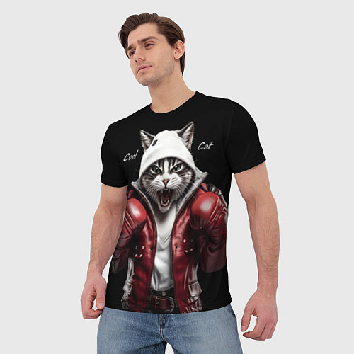 Мужская футболка Cool fighting cat / 3D-принт – фото 3